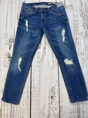 Zara Blue Distressed Boyfriend Jeans